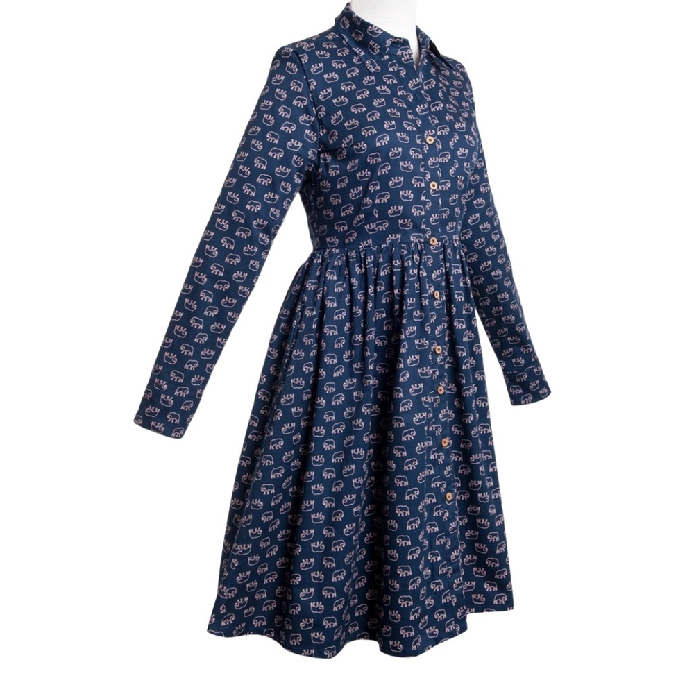 Mata Traders Blue Elephant Autumn Frolic A-Line Dress Medium EUC Preppy